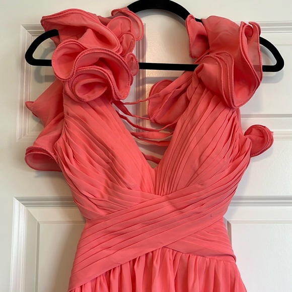 Coral Chiffon Ruffle Tiered Cut-Out Gown - Size 4 - Picture 2 of 12